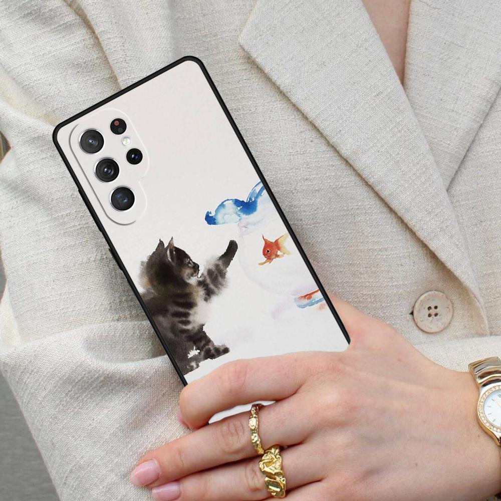 Cat And Goldfish SOFT Cell Phone Case for Samsung Galaxy S26 Ultra S25 S24 S23 S22 S21 S20 Note10 Cover