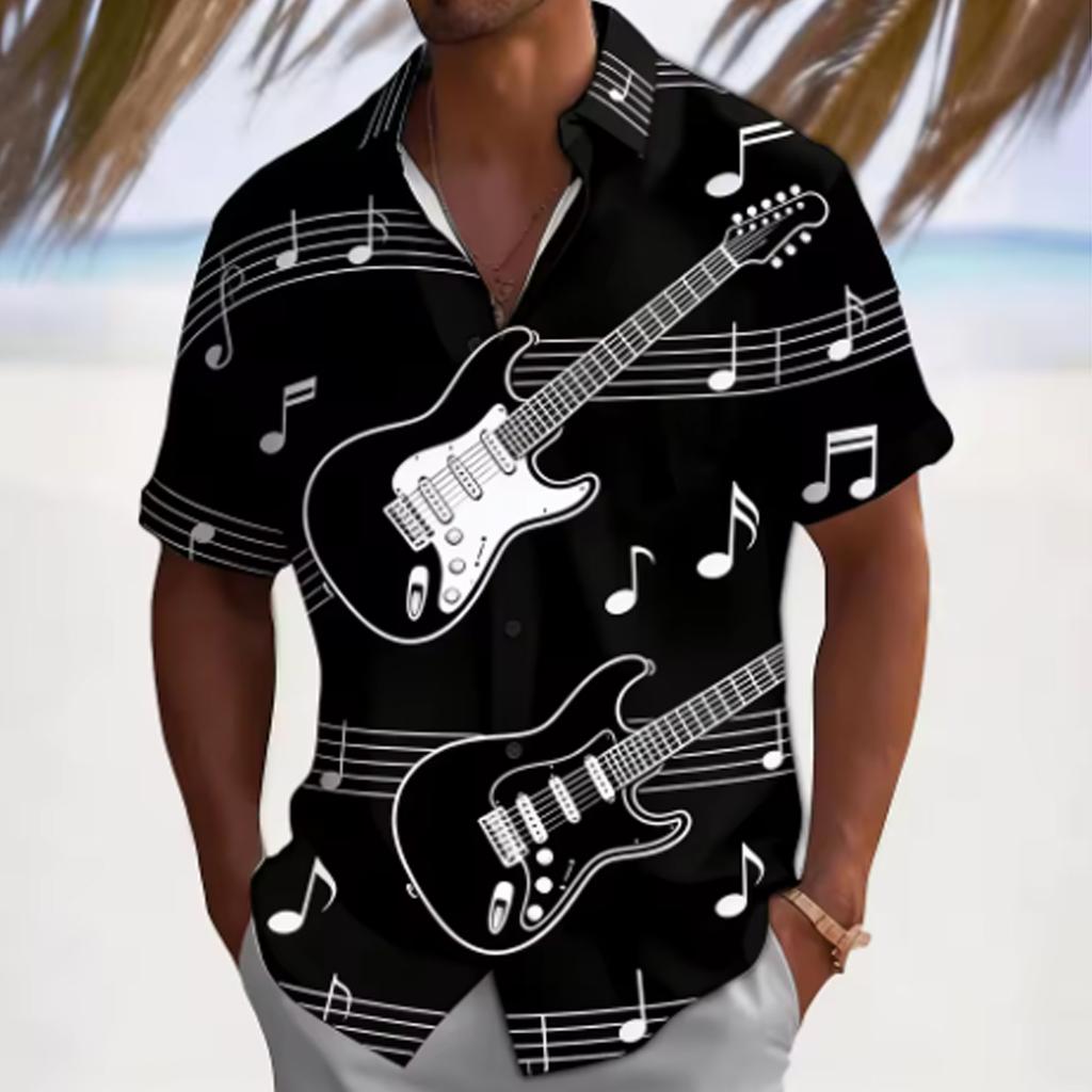 Thin Comfort Short Sleeve Shirts For Men, Relax Fit All Over Tropical & Marine Motif Lapel Tops