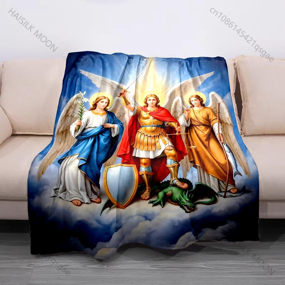 1PC Angels and Radiant Warrior Print Blanket Prayer Blankets for Believers Suitable for Home Sofa Camping Travel Car
