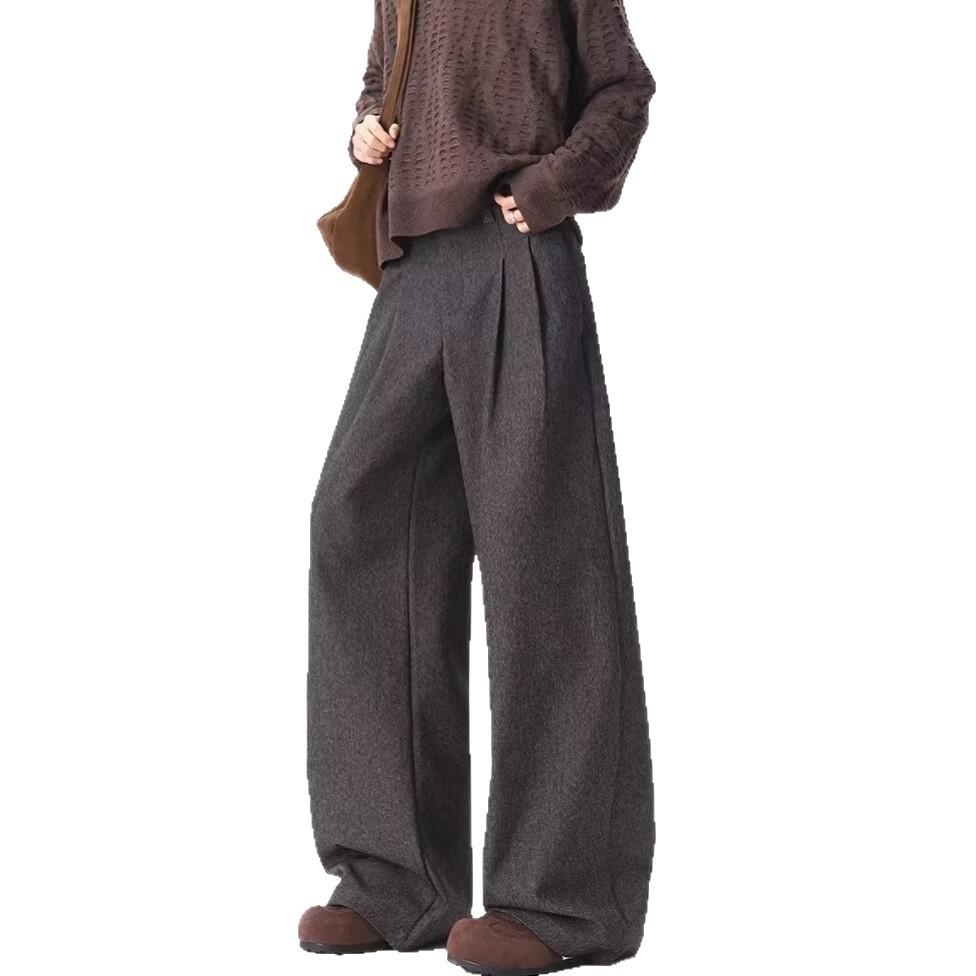 Old money retro pleated trousers men's spring high street cleanfit wide-leg trousers trendy brand vertical silhouette casual trousers
