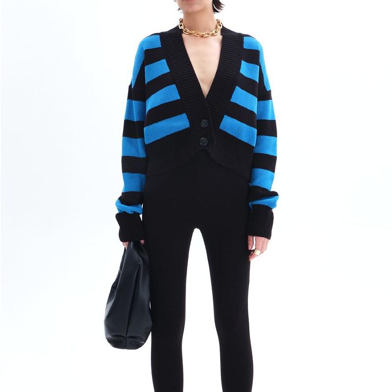 2025 Spring Women's Color Block Knit Cardigan - Loose Fit, Europe & America Style Sweater