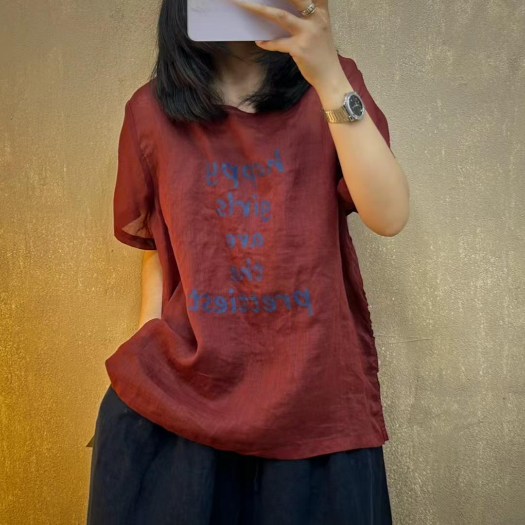 

Dimanaf 2025 Женская льняная новая футболка летняя рубашка блузка с коротким рукавом модные топы футболки свободные футболки новая блузка One Size красный