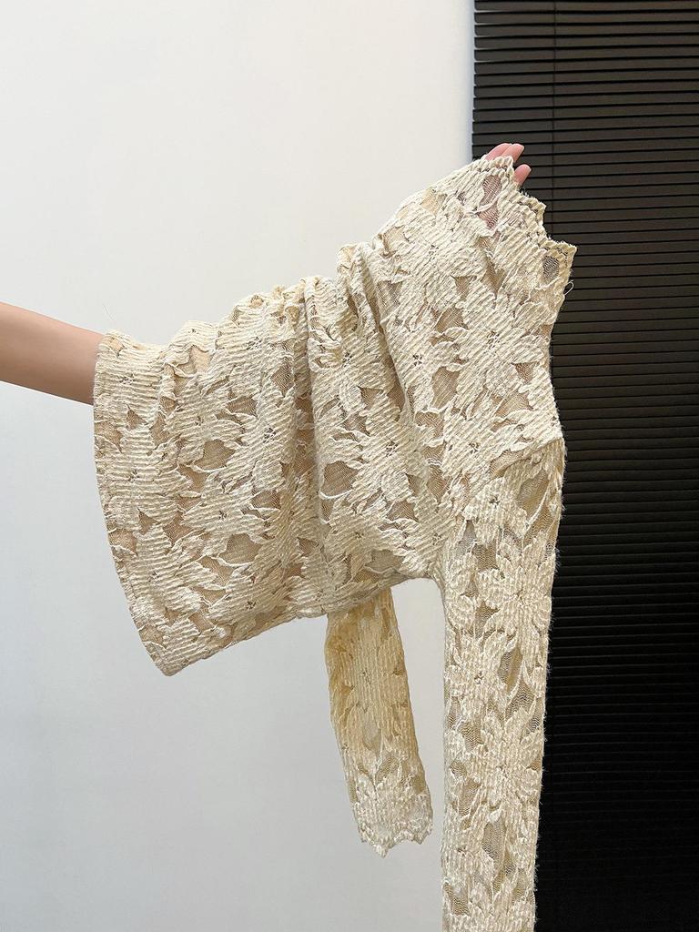 Elegant French Lace Half-high Collar Top with Warm Velvet Lining - Trendy Long-sleeved Socialite Style