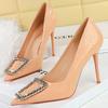 shoes Stone patterned patent leather Women Pumps Rhinestone buckle High Heels 10 CM Stiletto Luxury banquet shoes women