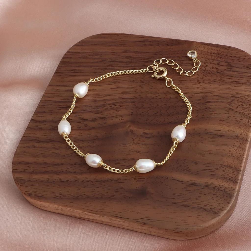14K Gold Plated Irregular Freshwater Pearl Strand Bracelet For Women Girls Casual Jewelry Accessory