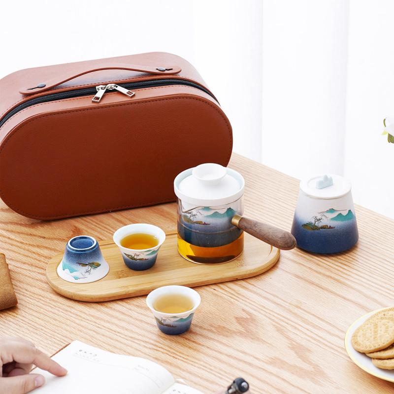Portable Travel Tea Set for Company Annual Meeting, Quick Tea Cup Small Set, Outdoor and Home Use Kung Fu Tea Cup Teapot Gift
