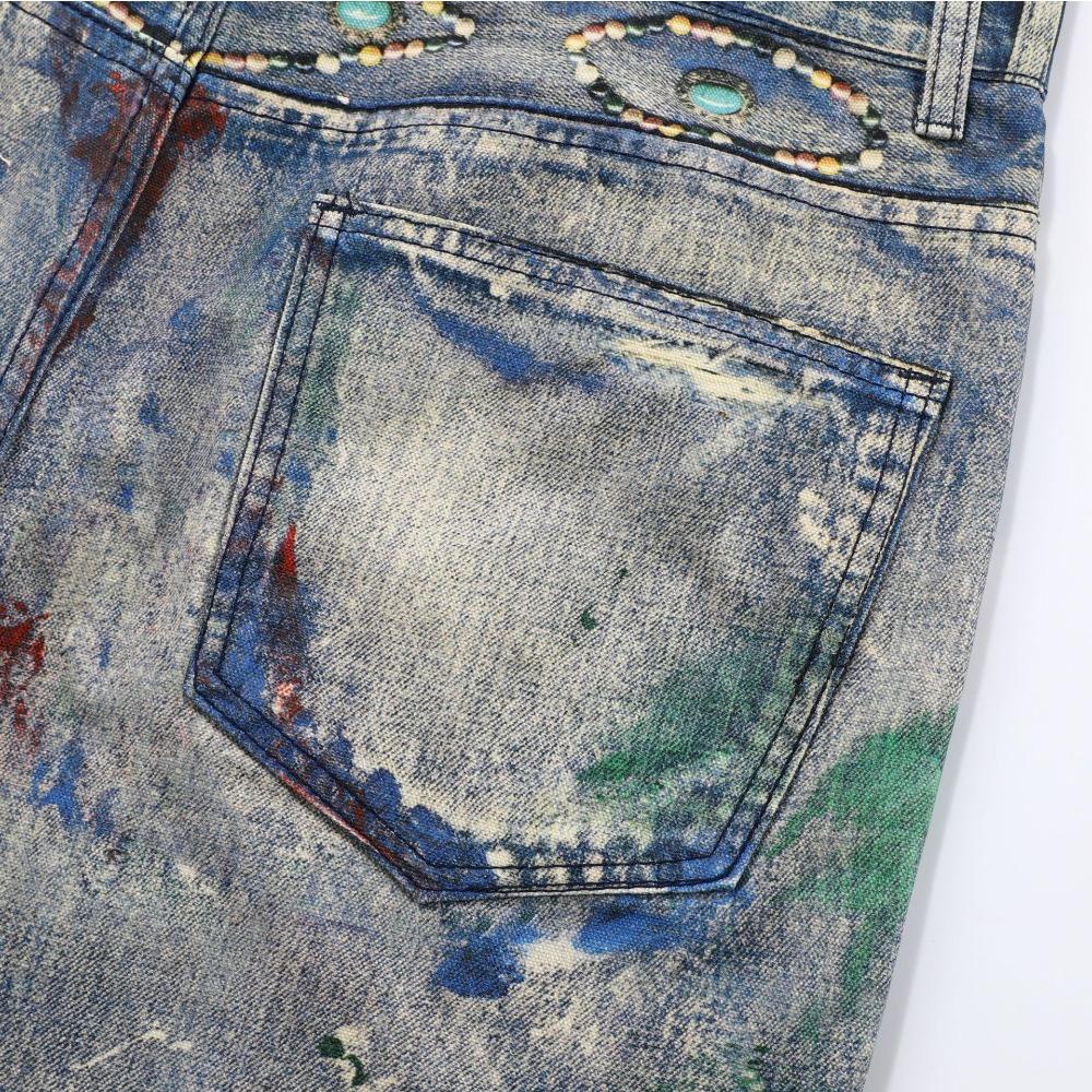 ZYLLO Herr Hög Street Oversized Hip Hop Jeans Byxor 3D-tryckta Vintage Denimbyxor Mode Streetwear Målade Raka Jeans