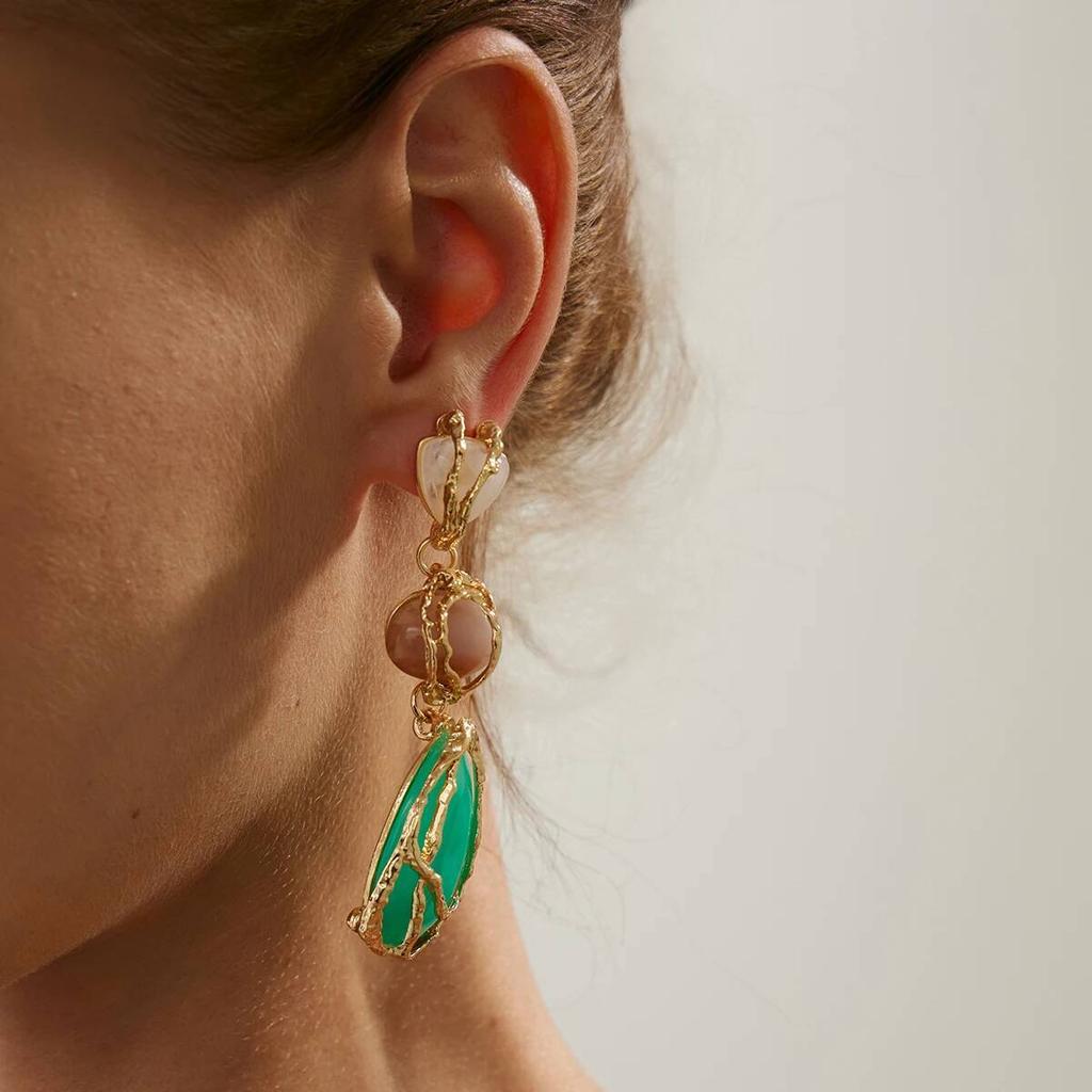 Salircon New Trend Boho Colorful Resin Stone Dangle Earrings for Women Ethnic Vintage Statement Water Drop Long Earring Jewelry