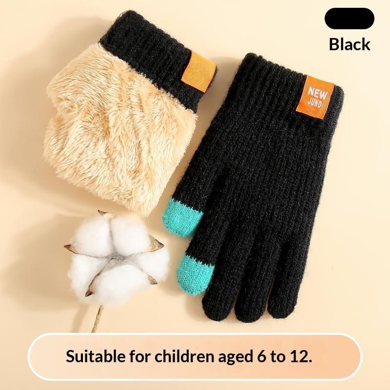 Kids Winter Gloves Thickened Warm Boys Girls Elastic School Fleece Lined Soft Children Daily Wear Knitted Gloves 6-12 Years Old