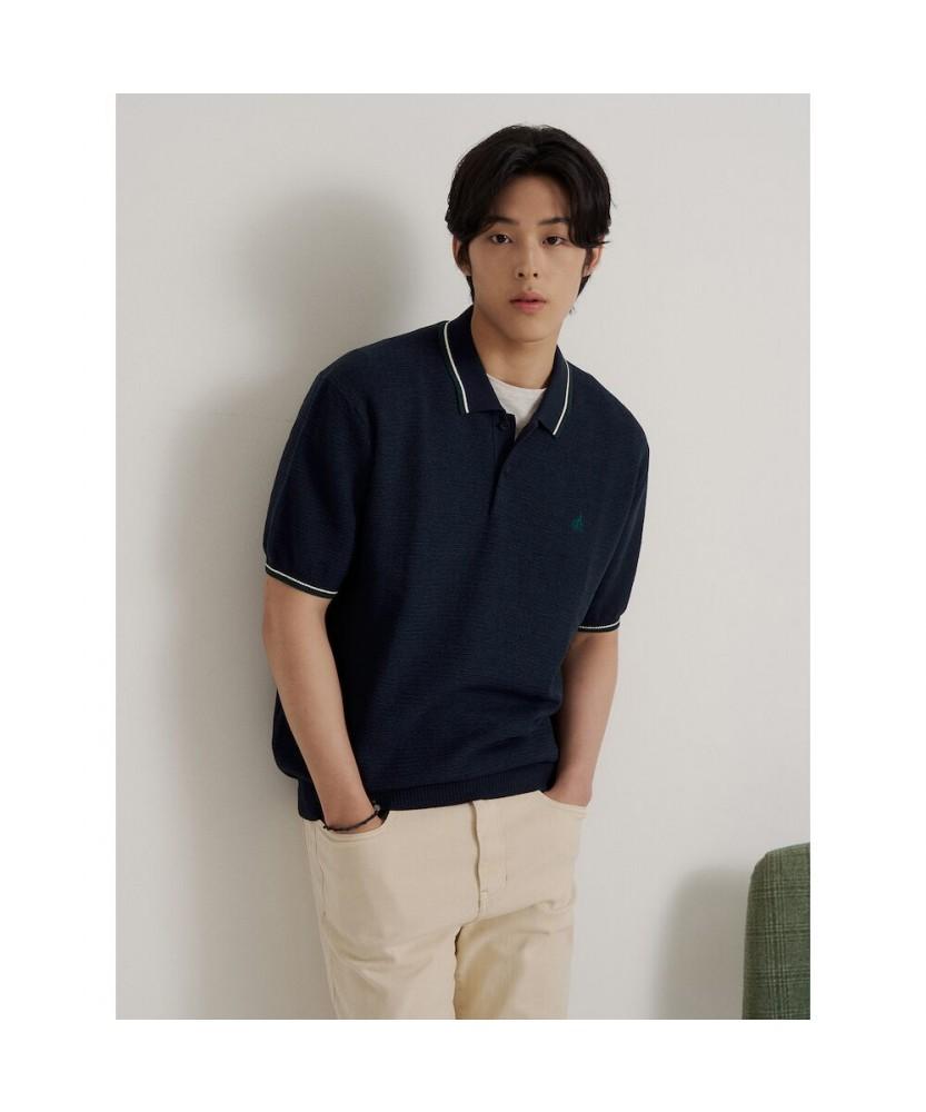 Binpolmen Crochet Tipping Collar Neck Knit Navy