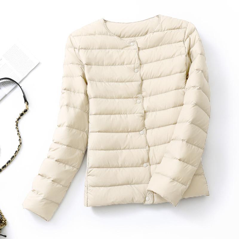 Daunenjacke Damen Leicht und Dünn Kurz Rundhals Langärmlig Koreanische Version Große Größe Slim V-Ausschnitt Jacke