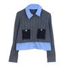French Niche 2025 Spring-Autumn Color Block Knit Pullover Sweater with Shirt Collar