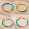 Fashion Blue Turquoise Bracelets Handmade Natural Stone with Gold Plated Beaded Bracelet for Men Women Vintage Zircon Gift