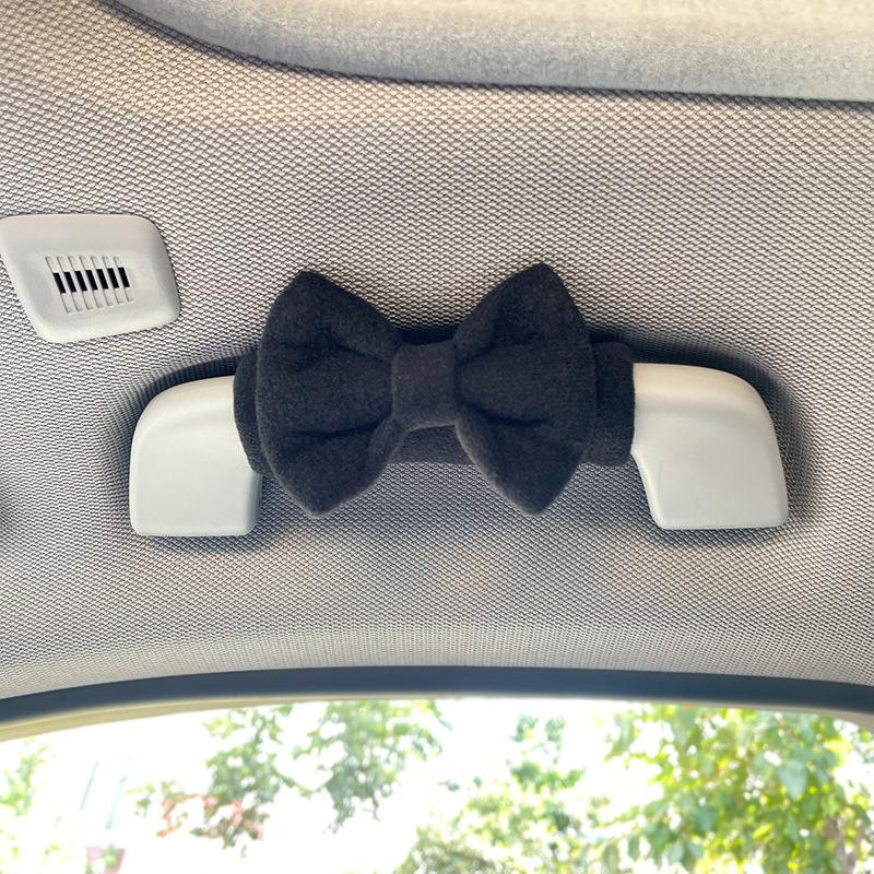 1Pc Car Roof Armrest Covers Soft Suede Protective Cover Car Roof Handle Cover Auto Interior Cute Bow Tie Accessories