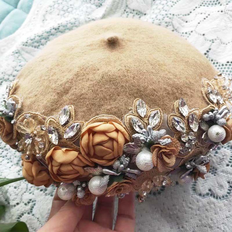 Women's Hat Floral Beret - Women's Autumn/winter Windproof Warm Hat for Photoshoots Travel Shopping and Runway Shows