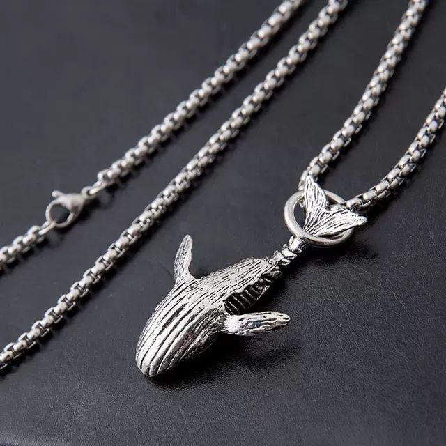 RUI RUI YU Charm Blue Whale Jumping Pendant Necklace Fashionable Men and Women Simple Necklace Sweater Chain Accessories Jewelry