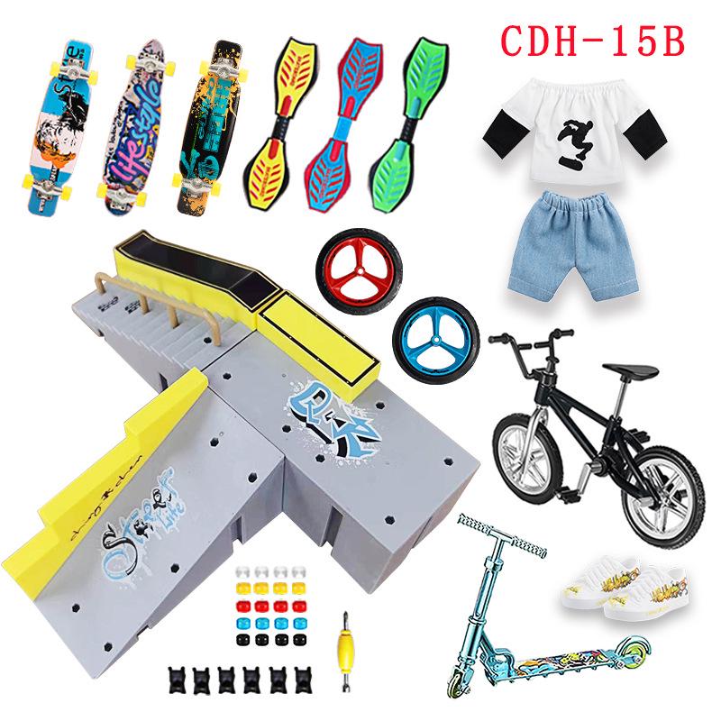 Alloy Fingerboard Skate Park Ramp Set with Bicycle & Kick Scooter