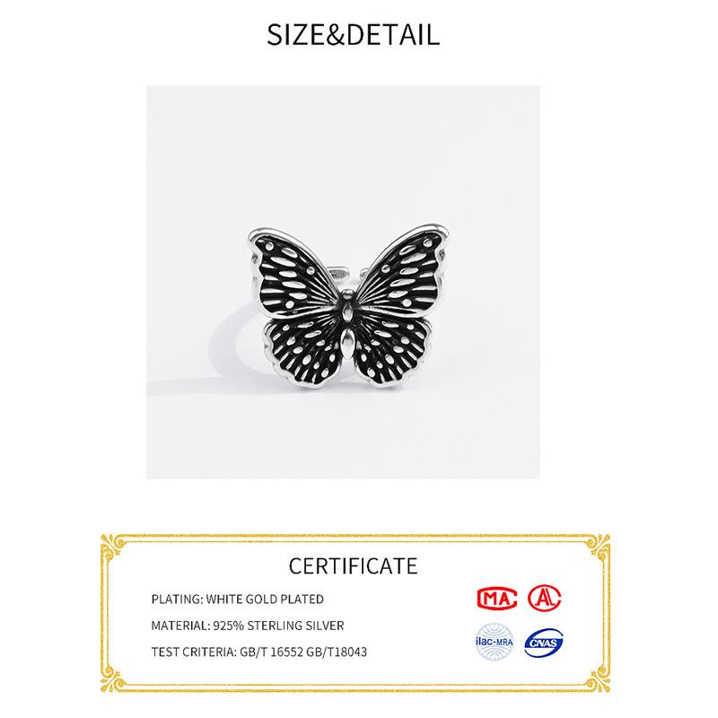 925 Sterling Silver New Simple Design Vintage Butterfly Rings Retro Distressed Opening Handmade Ring Fashion Fine Jewelry