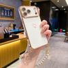 Pearl Strap Case For iPhone 17 Pro Max 16 14 13 15 Plus Air Plating Love Camera Protector Shockproof Soft Metal Lanyard Cover