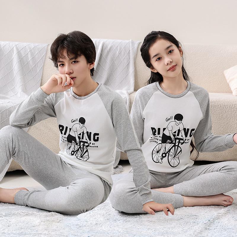 Teen Boys' Autumn Cotton Clothes Set: Thin Style Underwear and Wool Shirt for Junior High Students