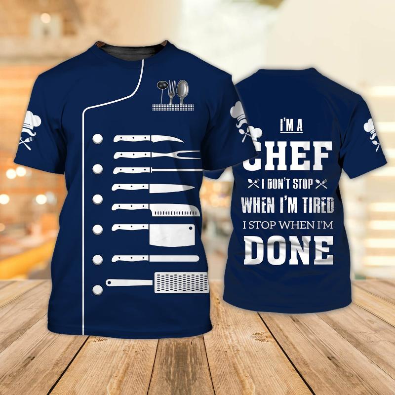 Summer Men's Chef T-shirt, Custom 3D Printed Clothes, Round Neck Short Sleeve Shirt, Fashionable Punk Street Clothes 6XL