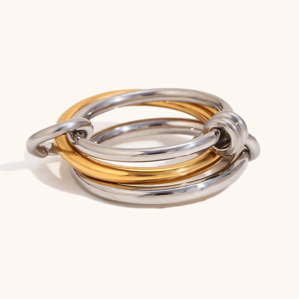 

La. Muses Color Mix Dual Tone Multi-layer Circle Stainless steel Women s Ring Trendy Fashion Daily Versatile Zircon 9