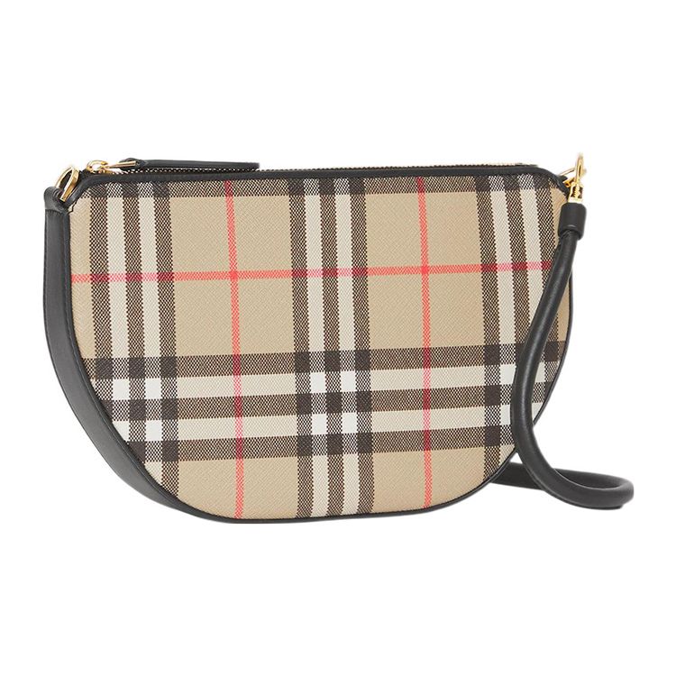 Burberry Olympia Series Vintage Check Print Cotton Blend Polyurethane Underarm Half Moon Shoulder Tote Bag Women bags Beige 80505801