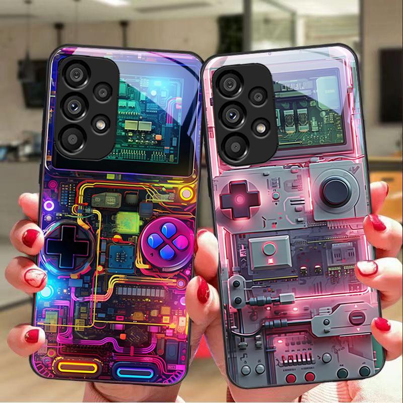 Zábavní stroj pro Samsung Galaxy S 8 9 10 20 Plus 21 FE 22 23 24 Ultra S7 Edge Černý Tvrzené Sklo Kryt na Telefon Pevný Kryt