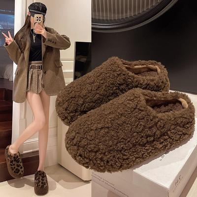 Fashion Winter Women Warm Cartoon House Slippers Concise Round Toe Shoes Ladies Comfort Lambwool Flats Slides Shoes 2025