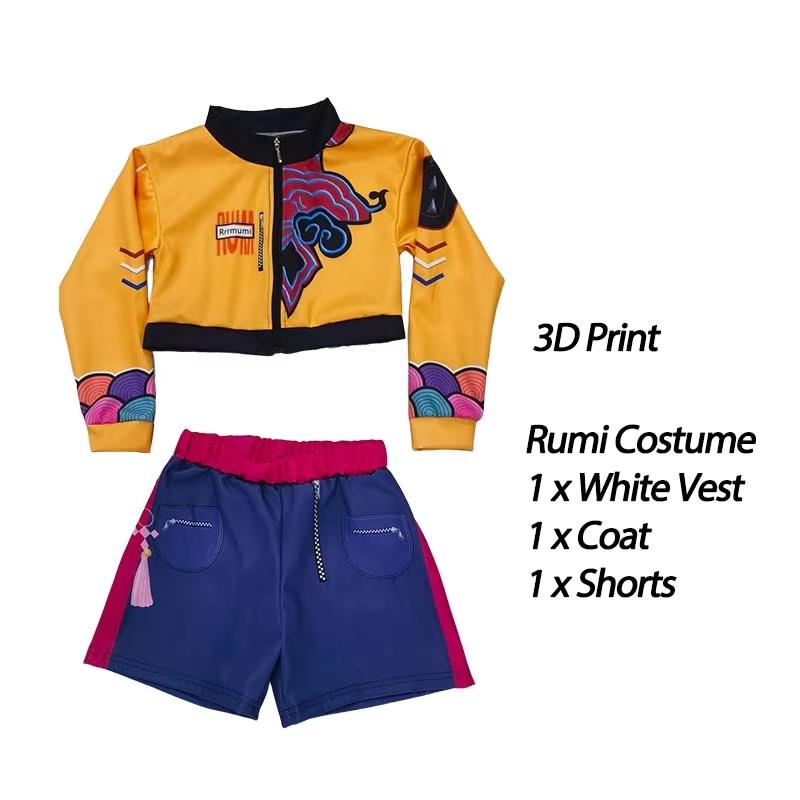 

Kids K-Pop Demon Hunters Cosplay Mira Rumi Zoey Costume Girls Uniform Halloween Party 3D Printed Fancy Dress Up Party Suits Kid 150