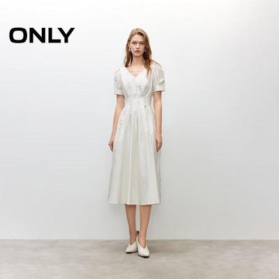 Women's 2025 Summer V-Neck Puff Sleeve Midi Dress