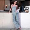High Street Denim Jumpsuit Women Patchwork Strapless Single Breasted Pockets Wide Leg Jumpsuits 2025 Spring Summer Lady New Solid Color Jumpsuit