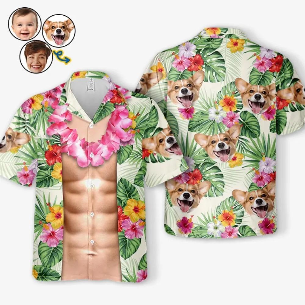 Funny Muscle Custom Design Graphic Shirt Personalized Photo Hawaiian Aloha Short Sleeve Customized Image Unisex Short Sleeve Tee