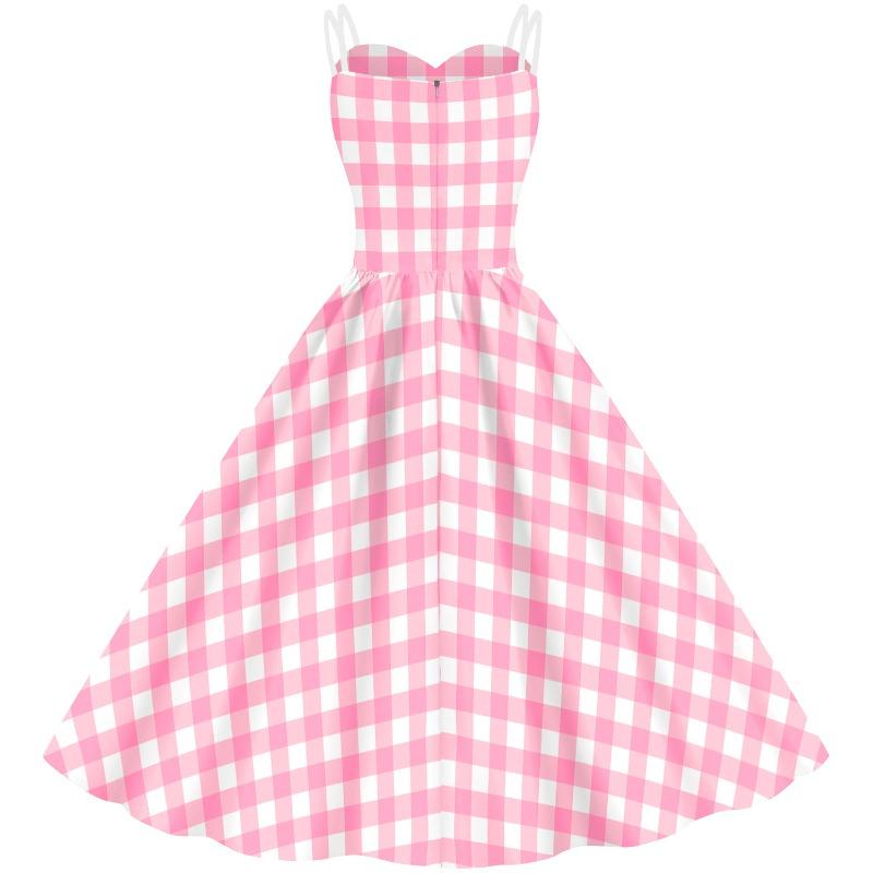 Movie Barbie Skirt Digital Printing Pink Checked Dress
