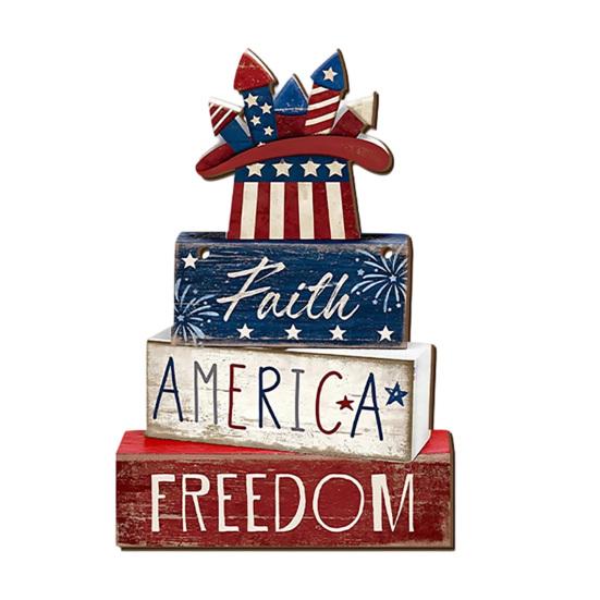 Wooden Independence Day Sign Hanging Decor, Vintage American Flag Patriotic Wall Plaque with God Bless America for 4th of July Party, Farmhouse