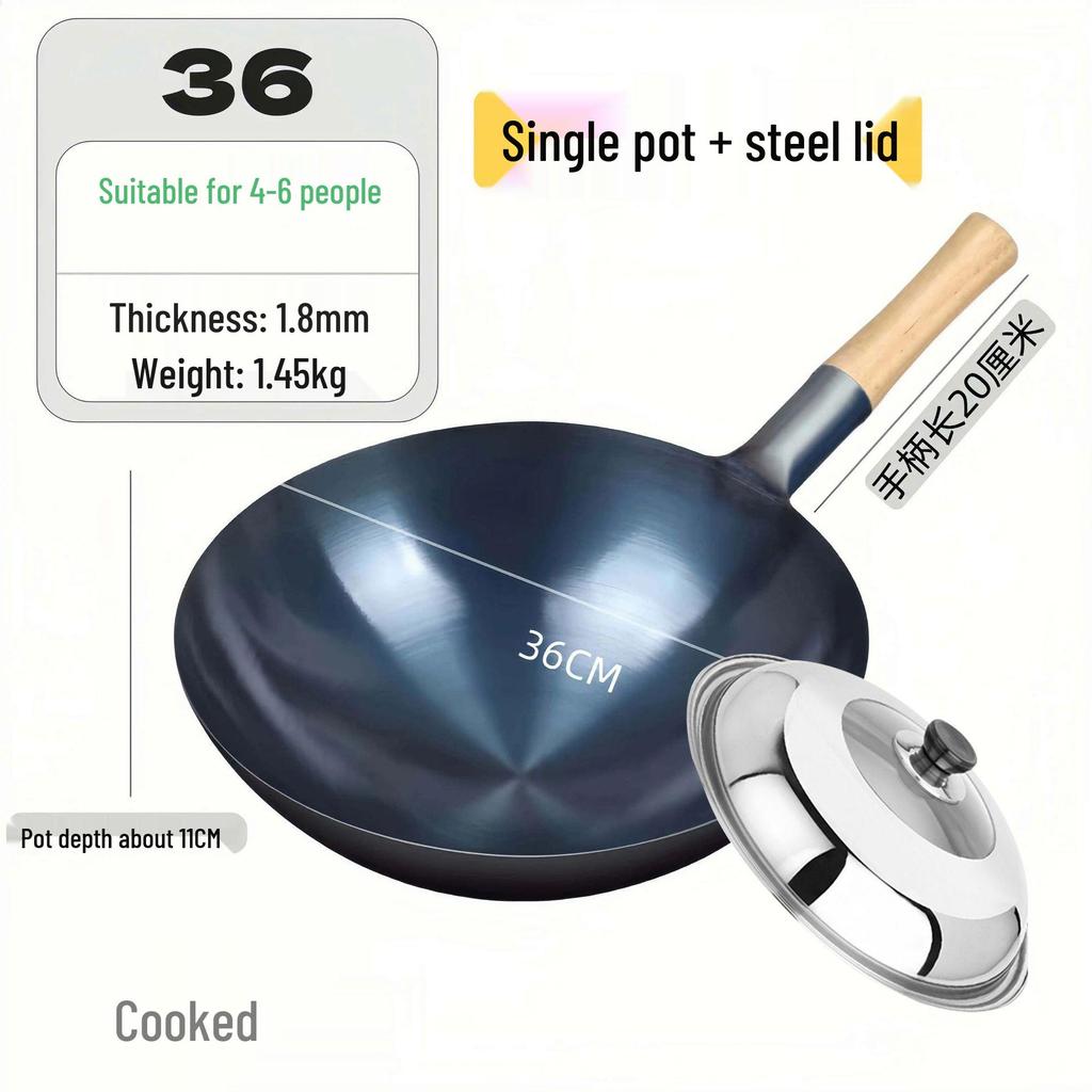 Zhangqiu Non-stick Cast Iron Wok with Large Ladle for Home & Restaurant Use - Suitable for Gas Stoves