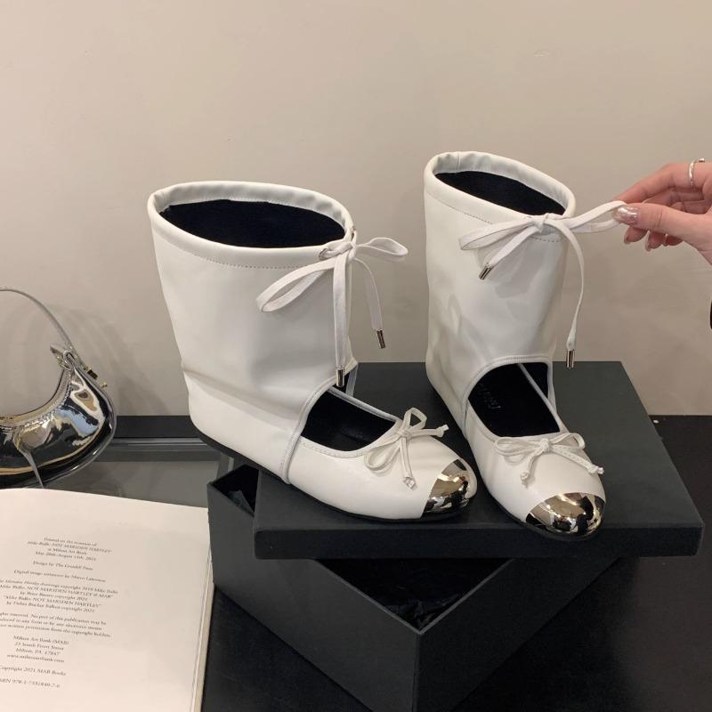 

Нишевый дизайн Туфли Мэри Джейн с круглым носком Женские на шнуровке с бантом Мелкий вырез Плоские балетки Летние ботильоны-слайдеры 40 белый