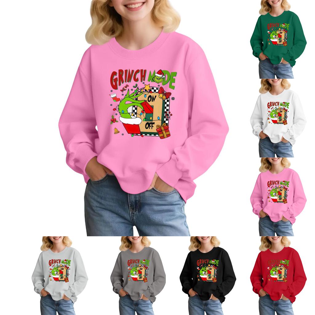 Dětská móda Volný střih Ležérní Dlouhý rukáv Vánoční potisk Nadměrná Mikina s kulatým výstřihem