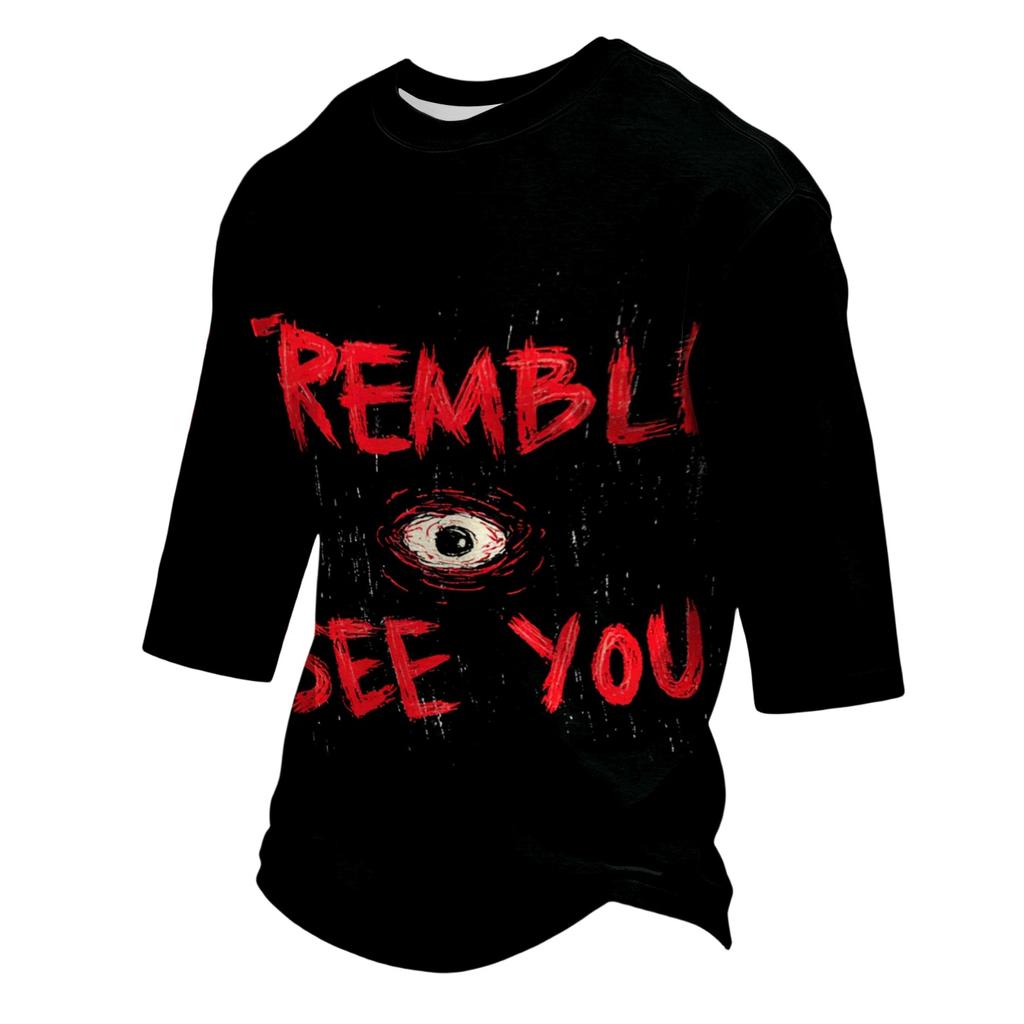 Men's Casual Halloween Printed Crew Neck T-Shirt Three Quarter Sleeve Top Comfortable Fit Lightweight Fabric Suitable for Daily Wear