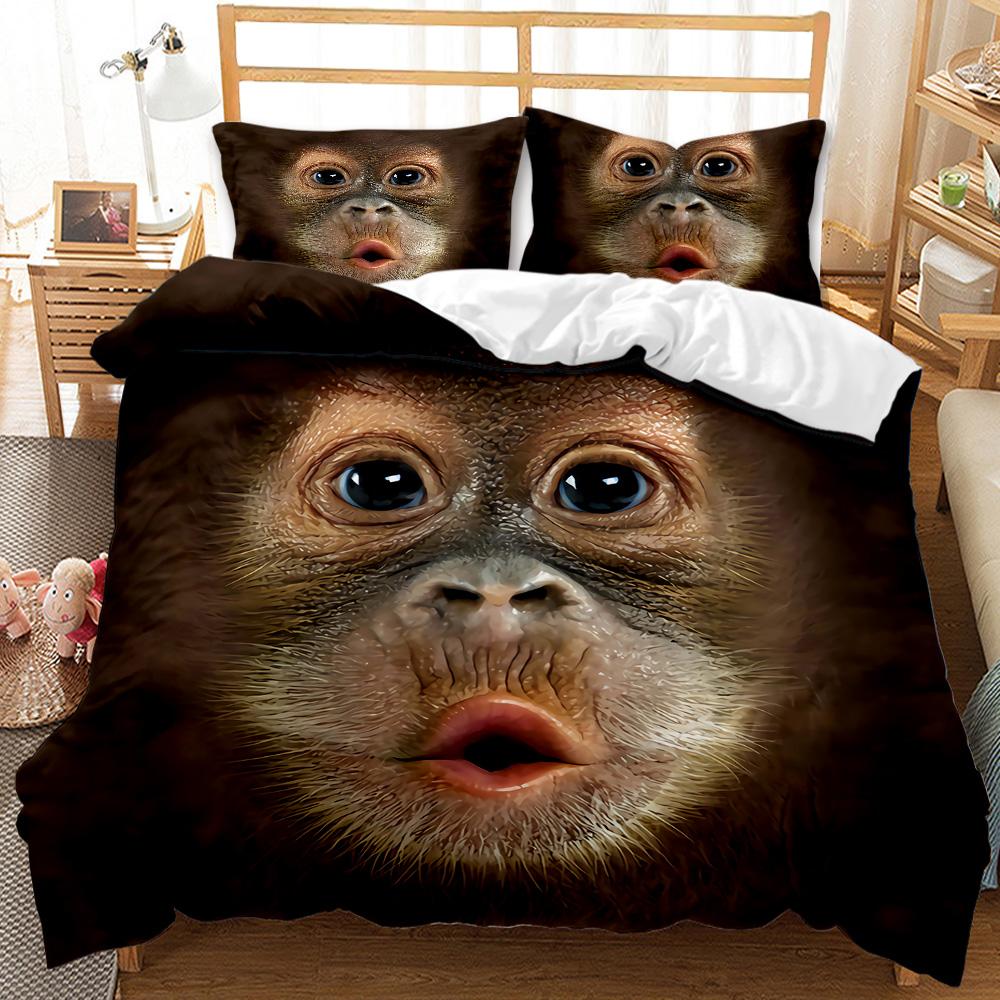 Affe Bettbezug Gorilla Kopf Bettwäsche Set Jungen Jugendliche Roter Hut Bettdeckenbezug Wildtier Polyester Steppdeckenbezug Queen Full Size