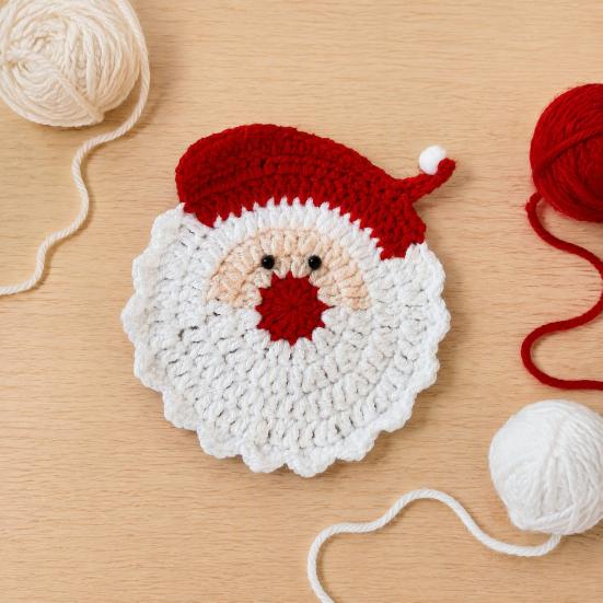 Wiederverwendbare waschbare Tassenuntersetzer Handgehäkelt Nikolaus Untersetzer, Weihnachten Saugfähige Getränkeunterlage, Hitzebeständig für Home Office Schreibtische Rutschfest