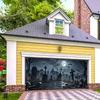 Polyester Halloween party banner garage door cover with patterns of Halloween cemetery pumpkin lanterns and crows.PMJ