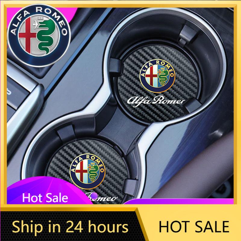 Car Stickers For Alfa Romeo 2Pcs Car Carbon Leather Water Cup Pad Anti-noise Coaster Mat For Alfa Romeo Giulia Stelvio 156 Tonal