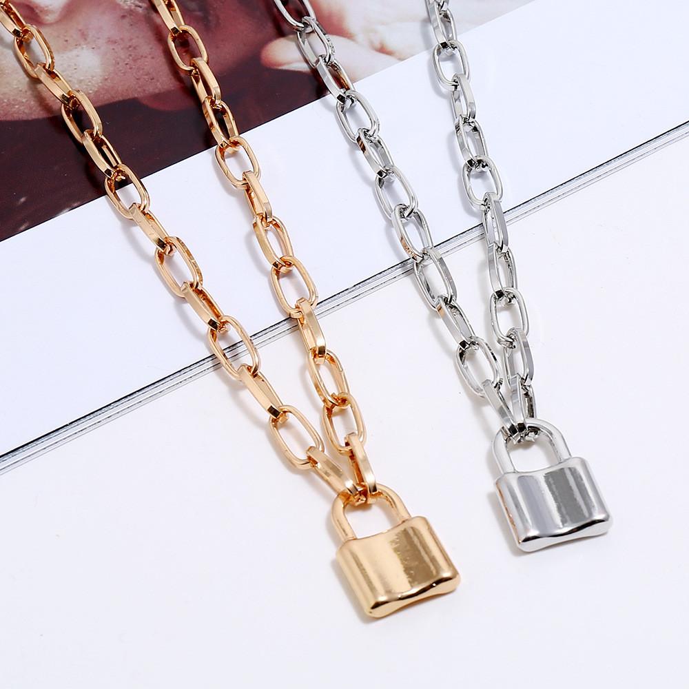 Fashion Punk Alloy Chain Necklace With Lock Pendant For Casual Wear And Gifts