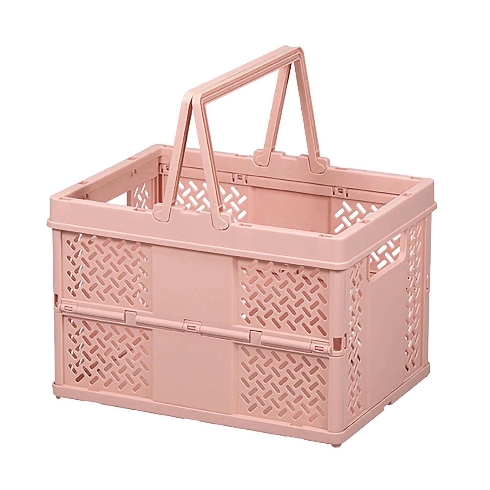 

Складная пластиковая корзина для хранения, корзина для пикника на открытом воздухе, портативная корзина для переноски, корзина для овощей и фруктов, складной органайзер с ручками One Size розовый