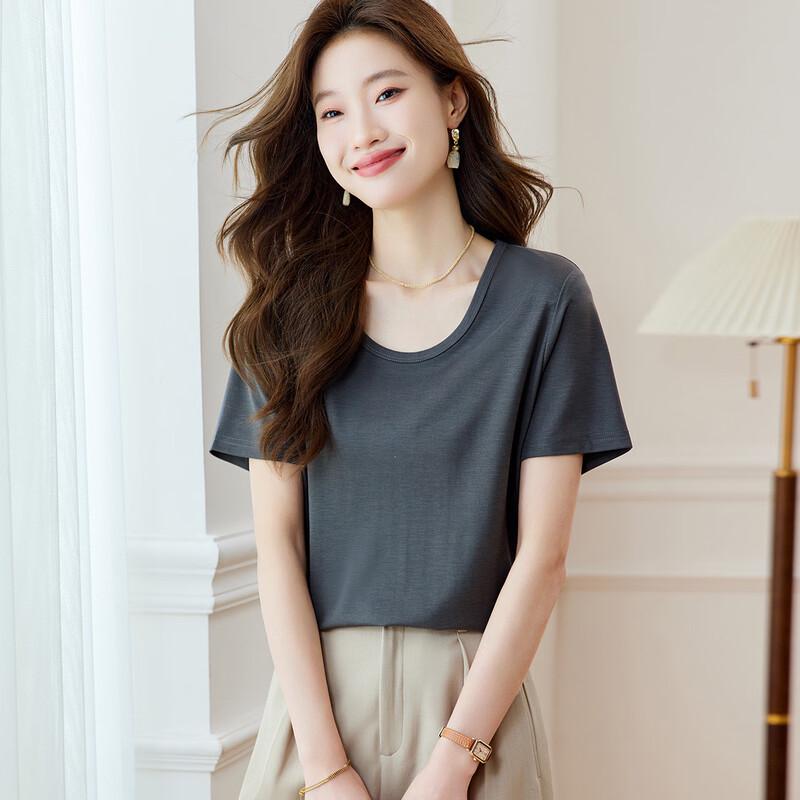 Srcr Women s Mulberry Silk Blend U-Neck Short Sleeve T-Shirt M