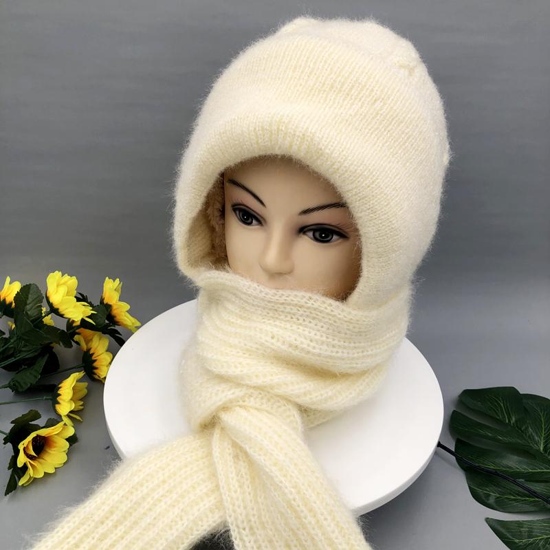 Frauen Winter Gestrickte Kapuze Hut Schal Kappe Dicke Warme Outdoor Stilvolle Schal Hüte Weibliche Herbst Headwear Mädchen Mode Elastische Mützen