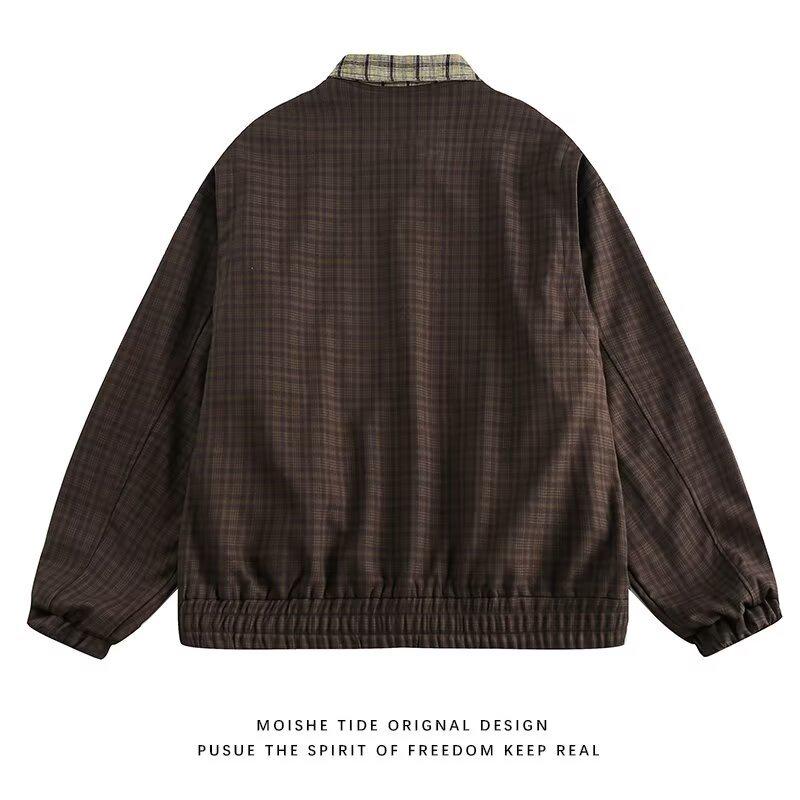 

Куртка унисекс в клетку в стиле ретро с вышивкой - универсальный свободный повседневный топ с лацканами на осень 2XL