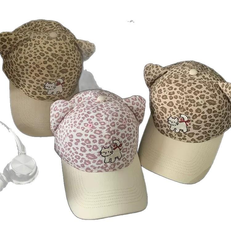 Fashion Hat Sweet Cute Leopard Print Cat Ears Cap Female Sweet Cool Wide Brim Plus Baseball Cap Fashion Big Head Hat
