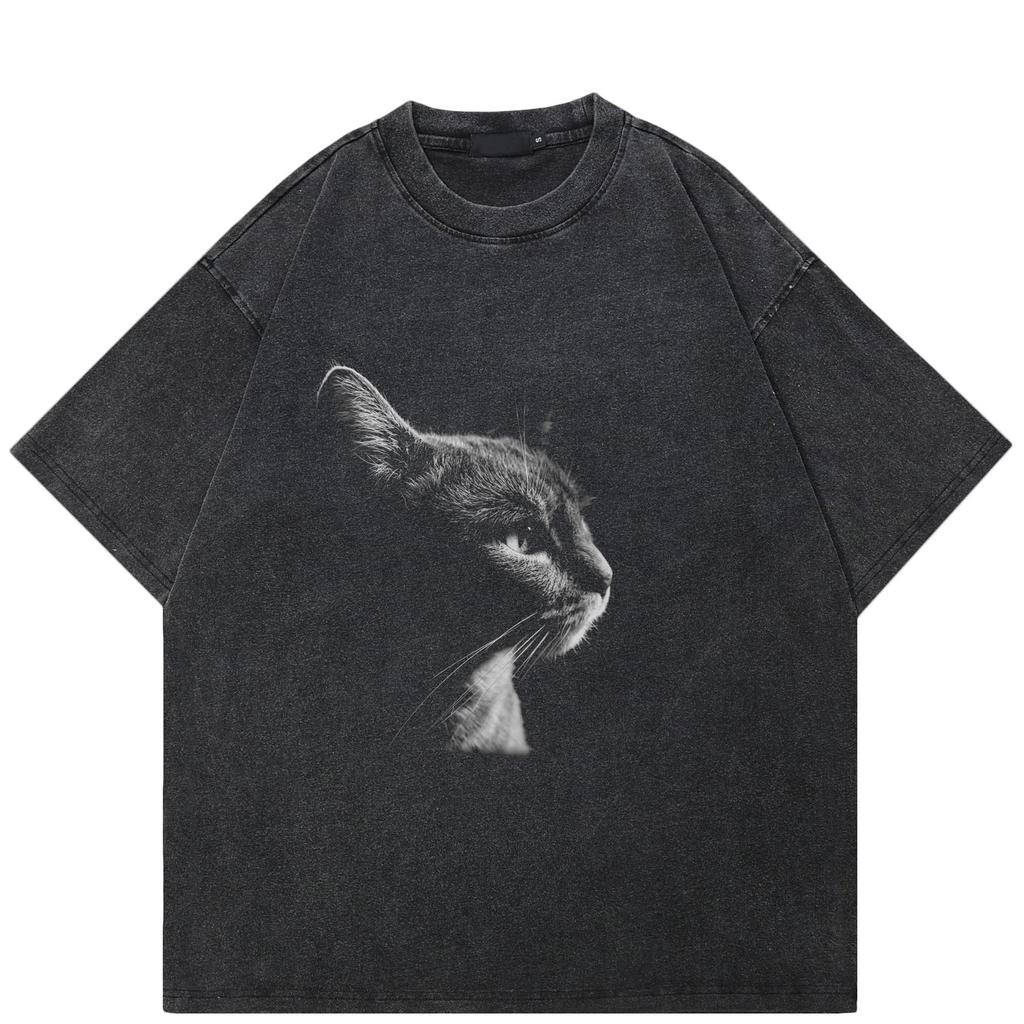 Streetwear Funny Cat Graphic T-Shirt Cotton Tshirt Unisex Tops Tees Short Sleeves T Shirt